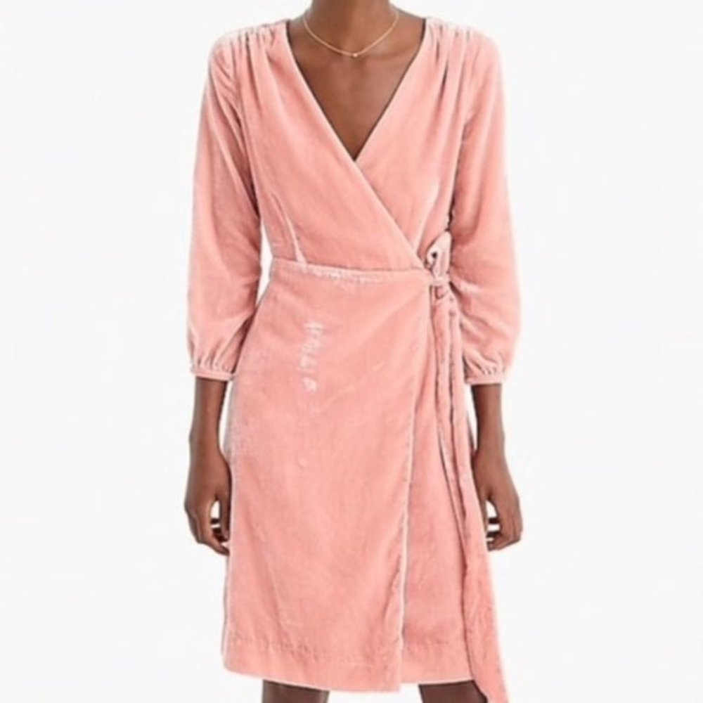 J. Crew Crushed Velvet Wrap Dress Pink Long